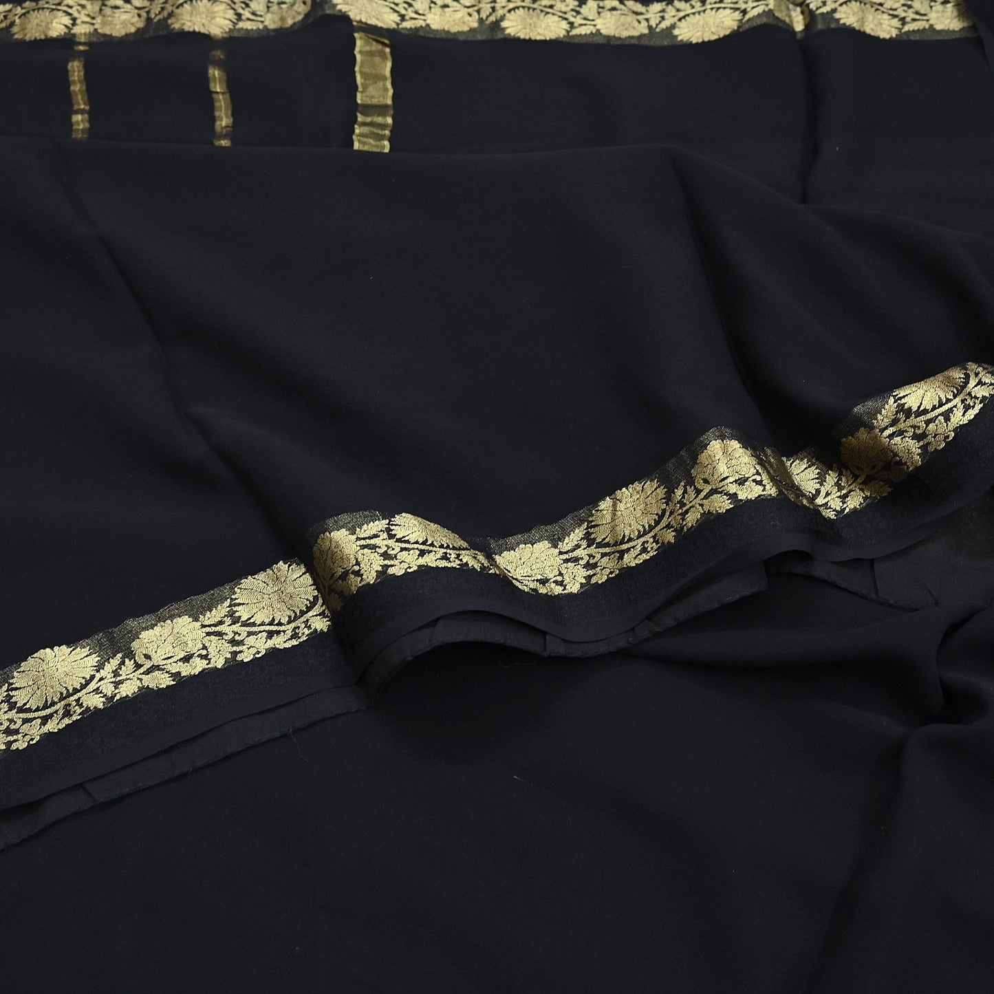 Indian Vintage Sari Black Pure Georgette Silk Hand Woven Zari Sarees 5Yd Craft Fabric Ethnic Soft Upcycle Quilting Bollywood sarees