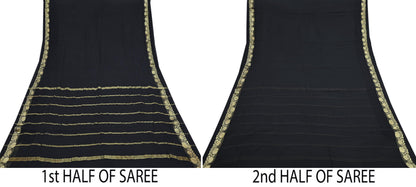 Indian Vintage Sari Black Pure Georgette Silk Hand Woven Zari Sarees 5Yd Craft Fabric Ethnic Soft Upcycle Quilting Bollywood sarees