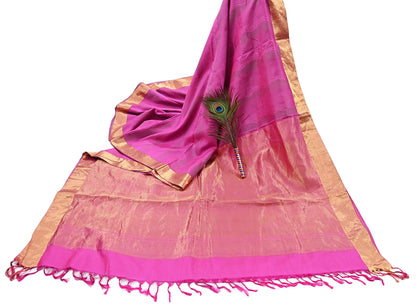 Indian Vintage Silk Saree Magenta Pure Silk Zari Fabric Handwoven Kanjivaram 5Yd Craft Material Dressmaking Textile