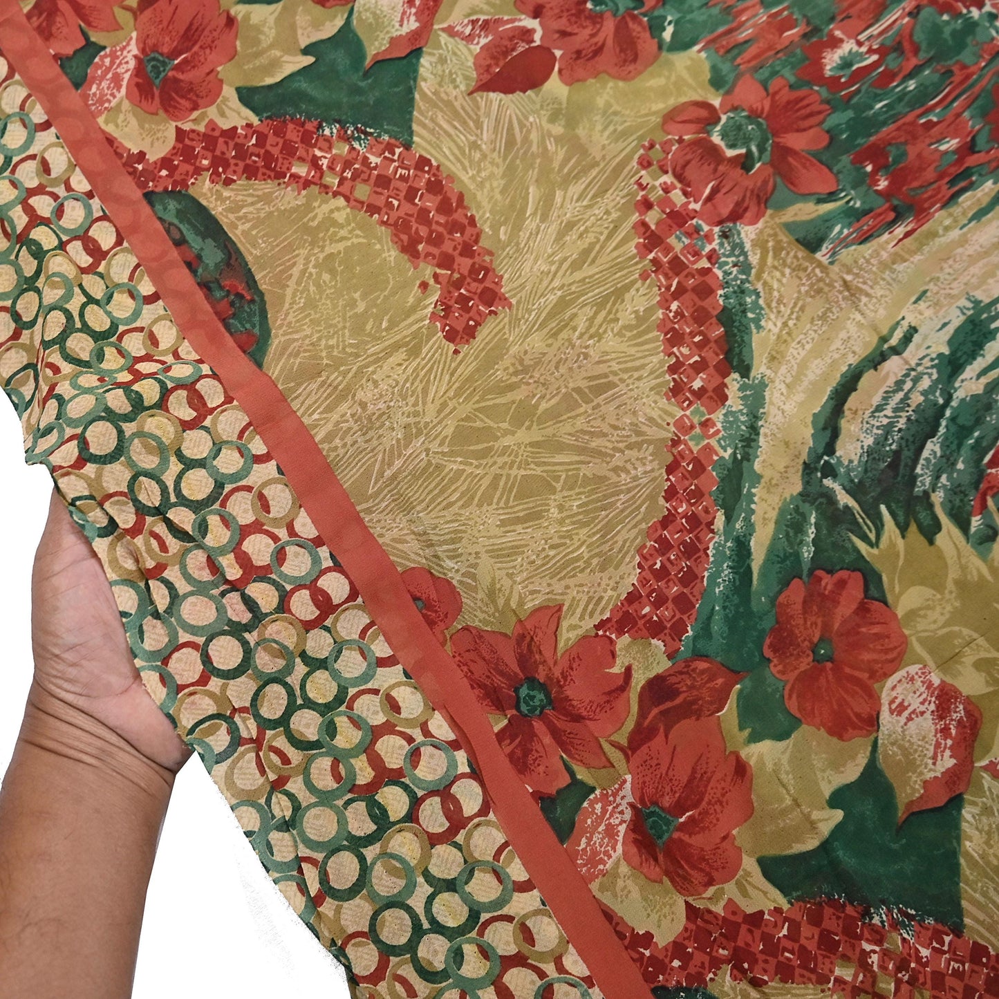 Indian Vintage Sari Beige & Multi Pure Georgette Silk Printed Sarees 6Yd Craft Fabric Sewing Quilting Dress making Crafting Dress Designing