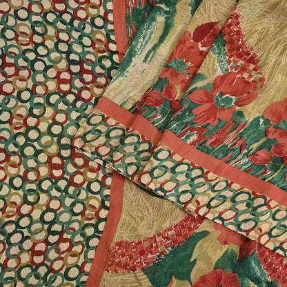 Indian Vintage Sari Beige & Multi Pure Georgette Silk Printed Sarees 6Yd Craft Fabric Sewing Quilting Dress making Crafting Dress Designing