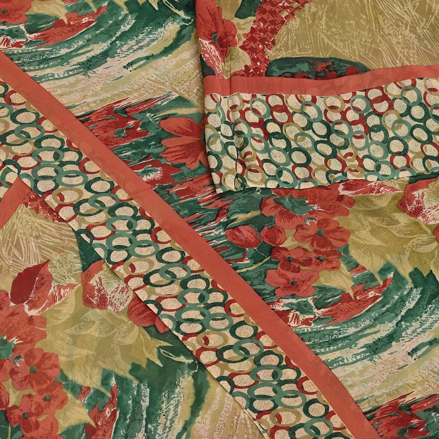 Indian Vintage Sari Beige & Multi Pure Georgette Silk Printed Sarees 6Yd Craft Fabric Sewing Quilting Dress making Crafting Dress Designing