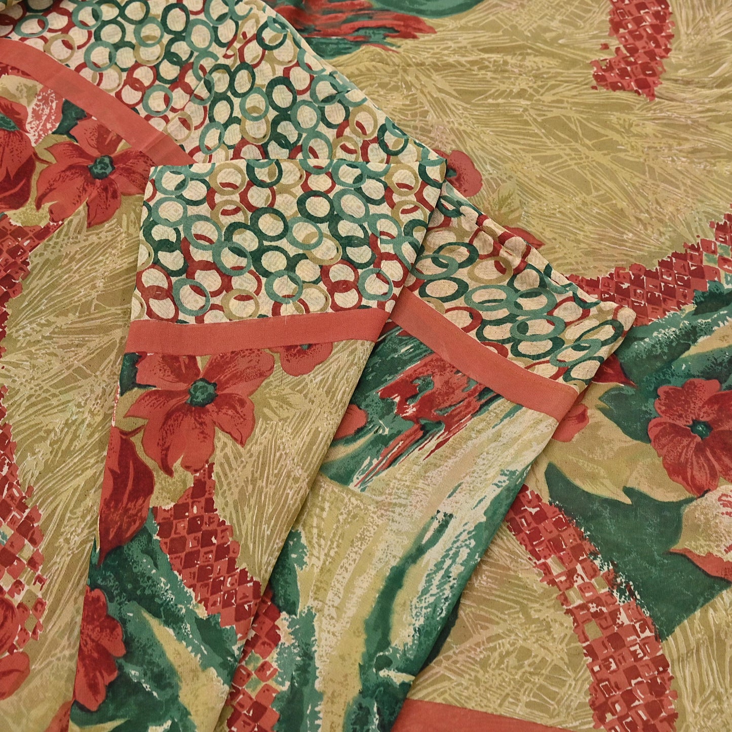 Indian Vintage Sari Beige & Multi Pure Georgette Silk Printed Sarees 6Yd Craft Fabric Sewing Quilting Dress making Crafting Dress Designing