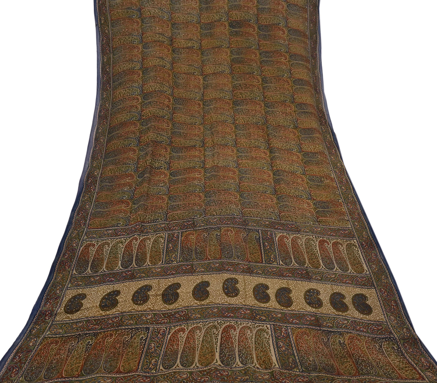 Vintage Indian Beige Multi Georgette Silk Saree Printed Fabric 5.5 Yard Soft Sari Sewing Dress Making Quilting Craft