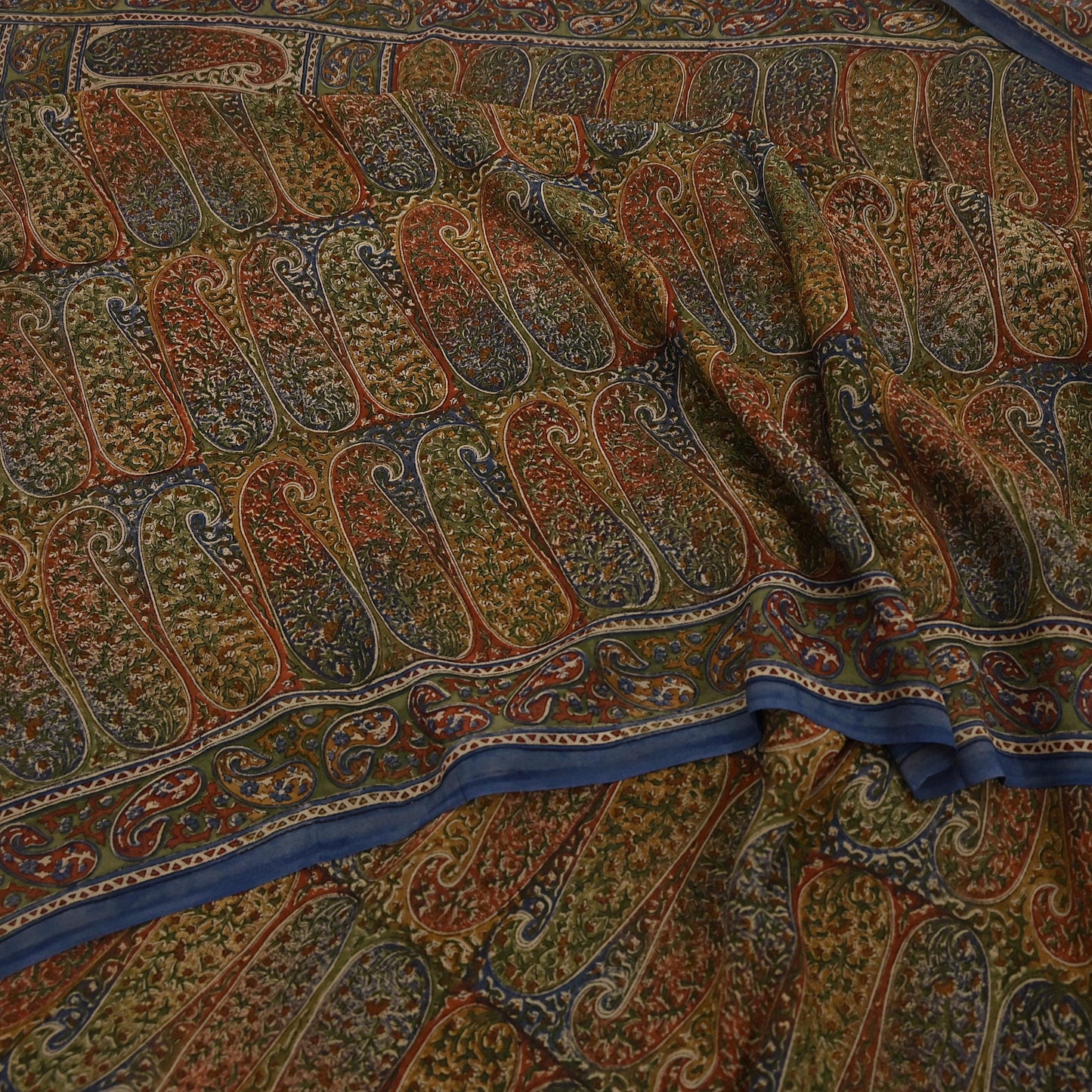 Vintage Indian Beige Multi Georgette Silk Saree Printed Fabric 5.5 Yard Soft Sari Sewing Dress Making Quilting Craft