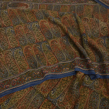 Vintage Indian Beige Multi Georgette Silk Saree Printed Fabric 5.5 Yard Soft Sari Sewing Dress Making Quilting Craft