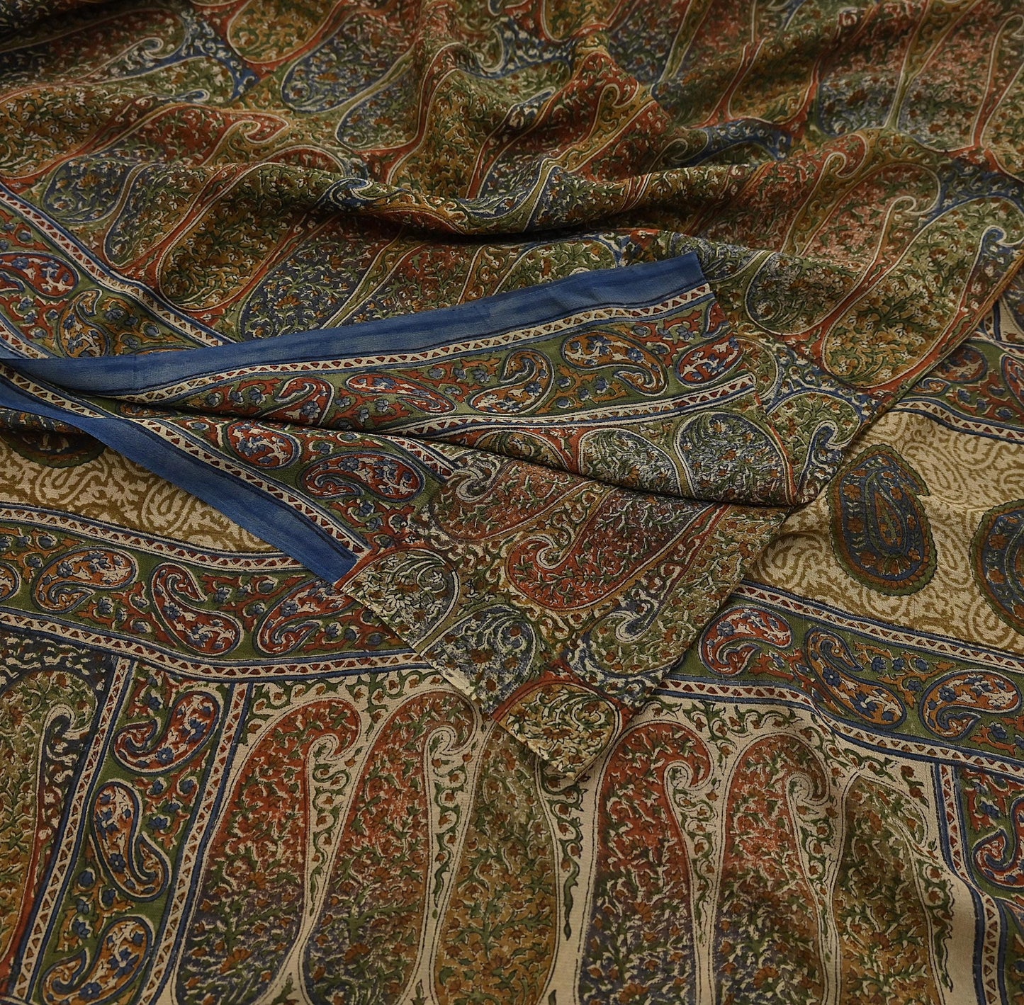 Vintage Indian Beige Multi Georgette Silk Saree Printed Fabric 5.5 Yard Soft Sari Sewing Dress Making Quilting Craft