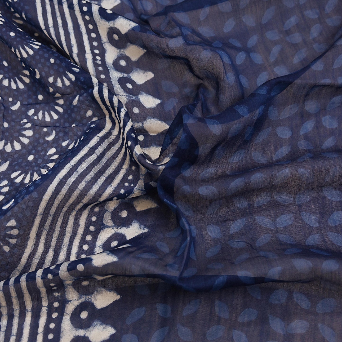 Indian Vintage Dupatta Blue Dupatta Long Stole Block Print Pure Chanderi Silk Scarves Veil Golden Zari