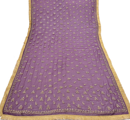 Indian Vintage Purple Dupatta Pure Georgette silk Long Stole Hand Embroidered Scarves Stole Veil Wrap Sequins Dabka/ Zardozi