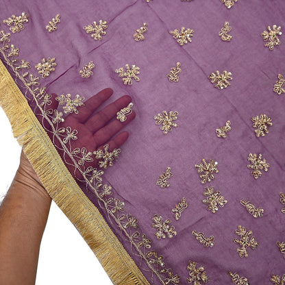 Indian Vintage Purple Dupatta Pure Georgette silk Long Stole Hand Embroidered Scarves Stole Veil Wrap Sequins Dabka/ Zardozi
