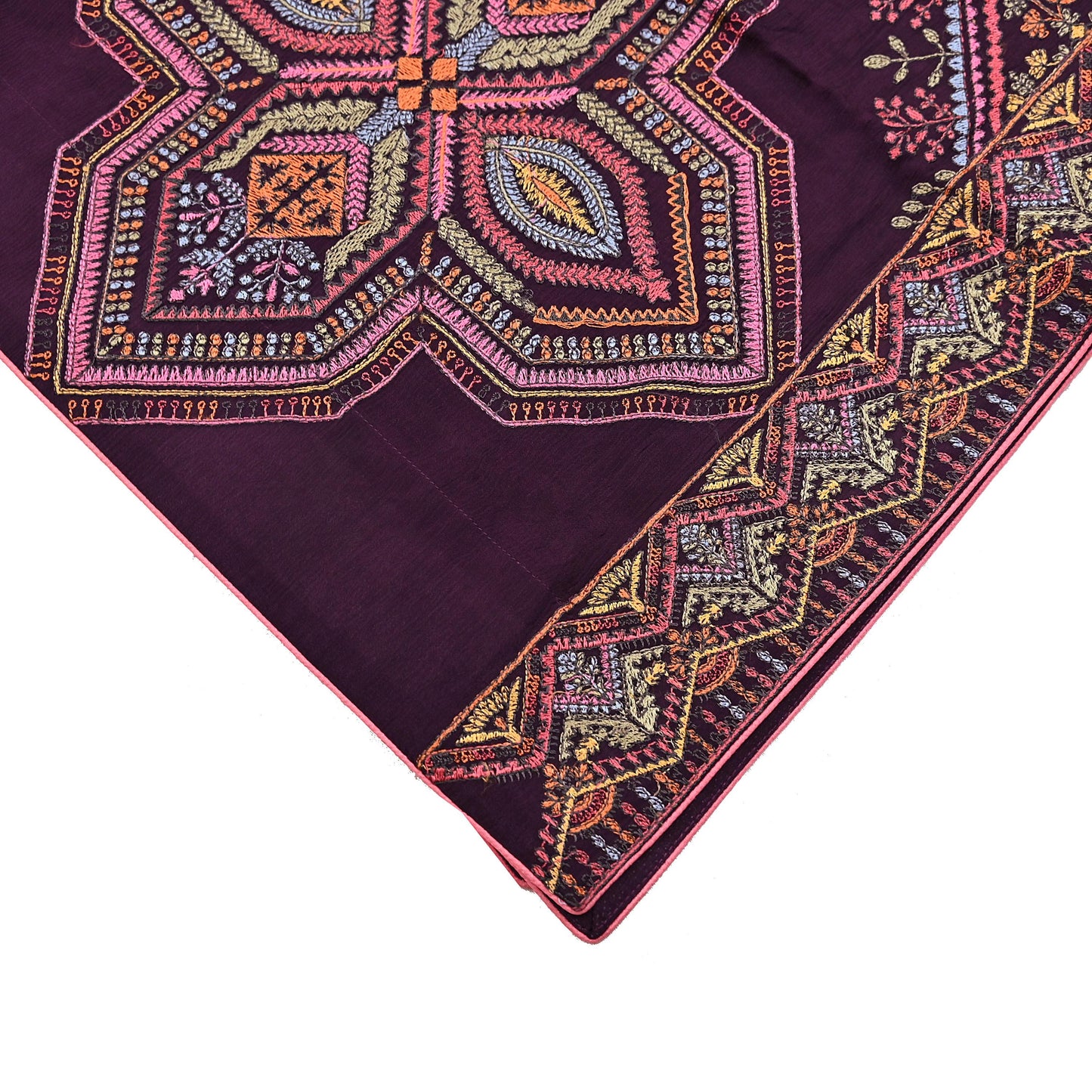 Indian Vintage Dark Maroon Dupatta Long Stole Blend silk Embroidered Scarves Veil Scarf Wrap Hippie Boho Soft Floral