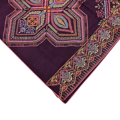 Indian Vintage Dark Maroon Dupatta Long Stole Blend silk Embroidered Scarves Veil Scarf Wrap Hippie Boho Soft Floral