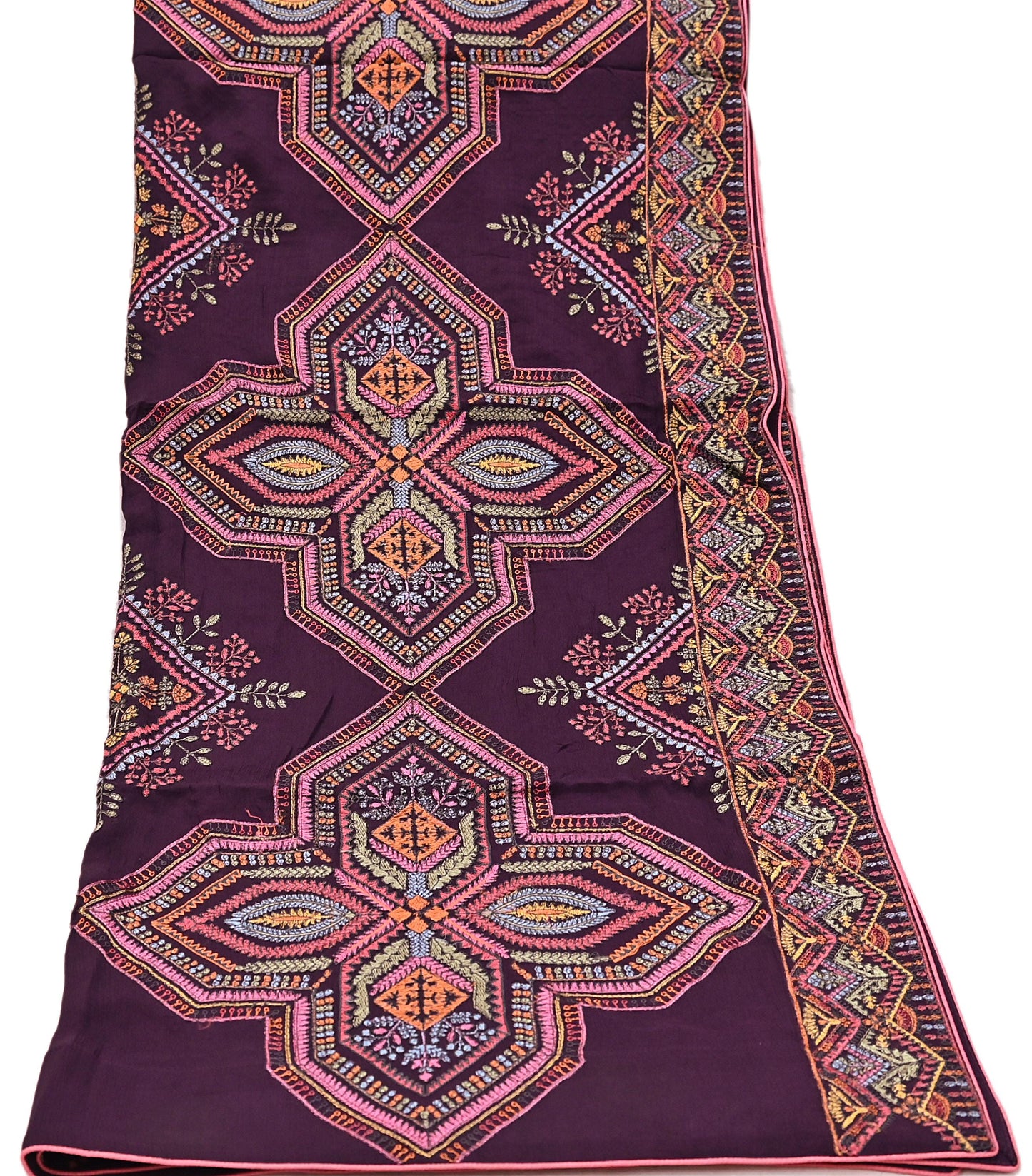Indian Vintage Dark Maroon Dupatta Long Stole Blend silk Embroidered Scarves Veil Scarf Wrap Hippie Boho Soft Floral