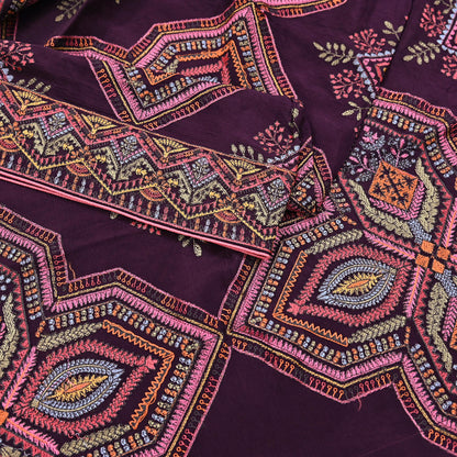 Indian Vintage Dark Maroon Dupatta Long Stole Blend silk Embroidered Scarves Veil Scarf Wrap Hippie Boho Soft Floral