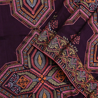Indian Vintage Dark Maroon Dupatta Long Stole Blend silk Embroidered Scarves Veil Scarf Wrap Hippie Boho Soft Floral
