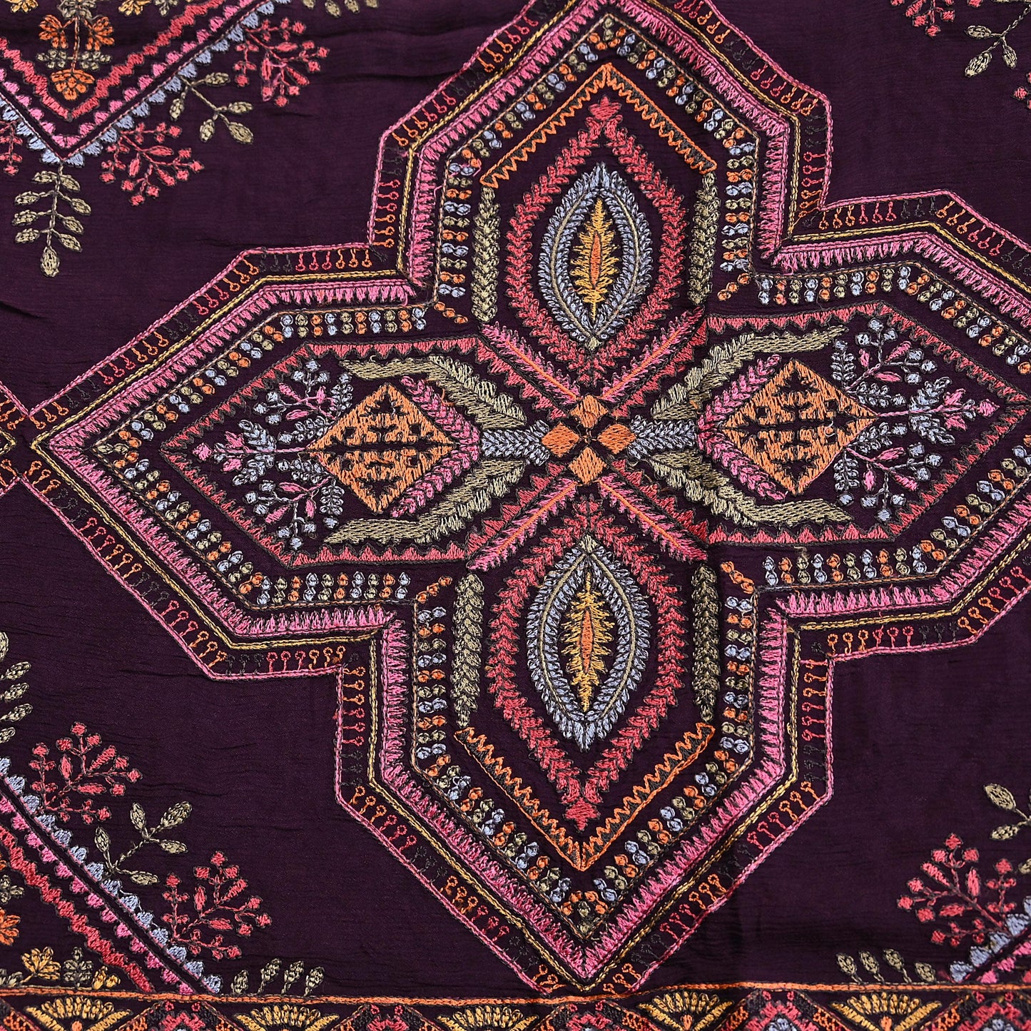 Indian Vintage Dark Maroon Dupatta Long Stole Blend silk Embroidered Scarves Veil Scarf Wrap Hippie Boho Soft Floral