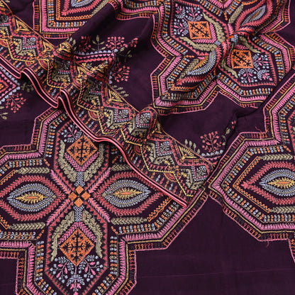 Indian Vintage Dark Maroon Dupatta Long Stole Blend silk Embroidered Scarves Veil Scarf Wrap Hippie Boho Soft Floral