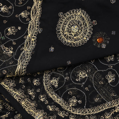 Indian Vintage Heavy Bridal Black Dupatta Pure Georgette Silk Long Stole Hand Embroidered Scarf Zardozi/Dabka Wedding red Hijab veil