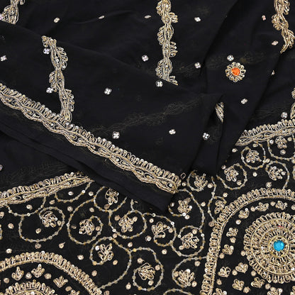 Indian Vintage Heavy Bridal Black Dupatta Pure Georgette Silk Long Stole Hand Embroidered Scarf Zardozi/Dabka Wedding red Hijab veil