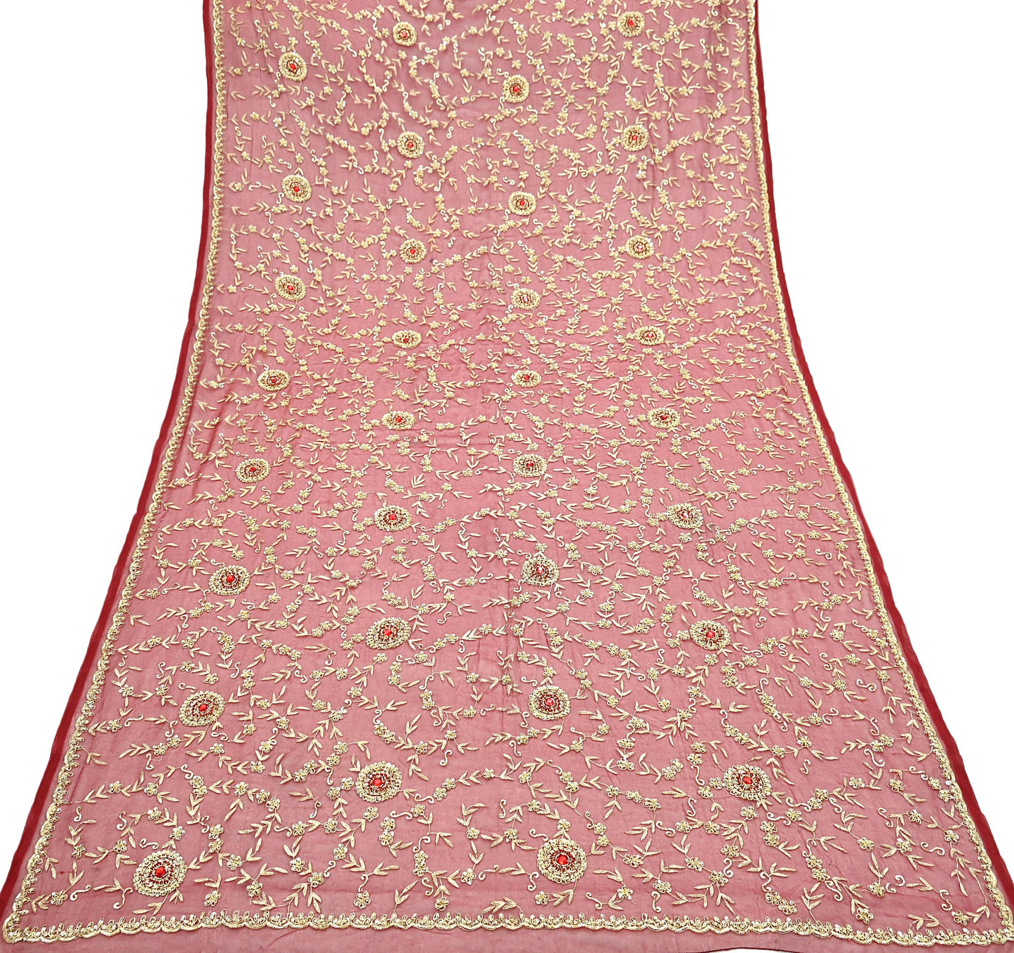 Indian Vintage Heavy Bridal Tomato Red Dupatta Pure Georgette Silk Long Stole Hand Embroidered Scarf Zardozi/Dabka Wedding red Hijab veil
