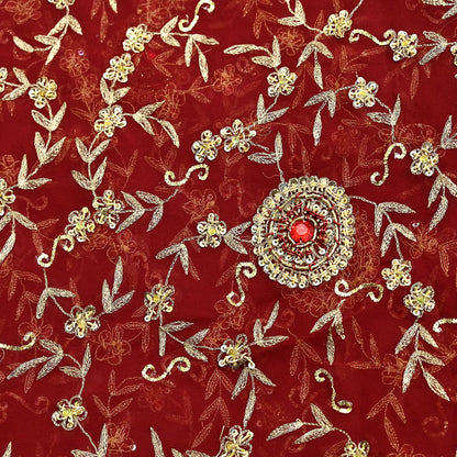 Indian Vintage Heavy Bridal Tomato Red Dupatta Pure Georgette Silk Long Stole Hand Embroidered Scarf Zardozi/Dabka Wedding red Hijab veil