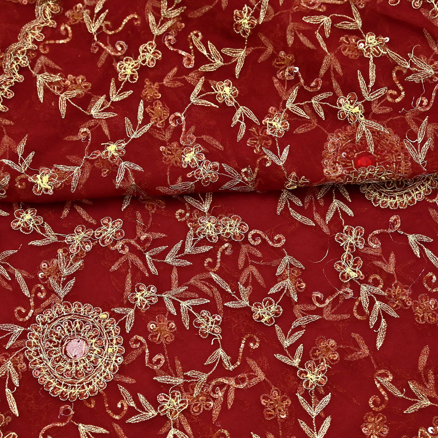 Indian Vintage Heavy Bridal Tomato Red Dupatta Pure Georgette Silk Long Stole Hand Embroidered Scarf Zardozi/Dabka Wedding red Hijab veil