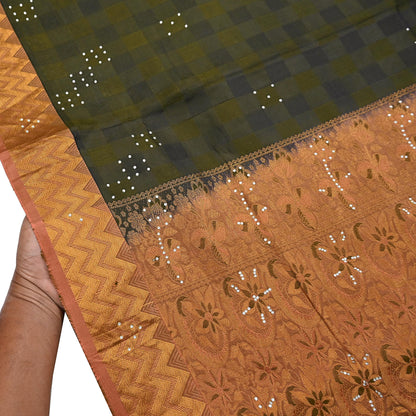 Vintage Kanjivaram Silk Saree Peach & Green Pure Silk Zari Fabric Indian Handwoven 5Yd Craft Material Dressmaking Textile