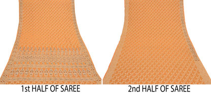 Indian Vintage Heavy Saffron Saree Georgette Hand Embroidered Sari Craft Fabric 6Yd Sewing Soft Ethnic Zari Dress Making wedding Sari