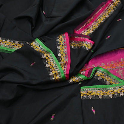 Indian Vintage Sari Green & Pink Hand Woven Sarees 100% Pure Silk Zari 5Yd Craft Fabric Sewing Dress making Quilting Crafting