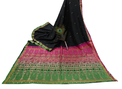 Indian Vintage Sari Green & Pink Hand Woven Sarees 100% Pure Silk Zari 5Yd Craft Fabric Sewing Dress making Quilting Crafting