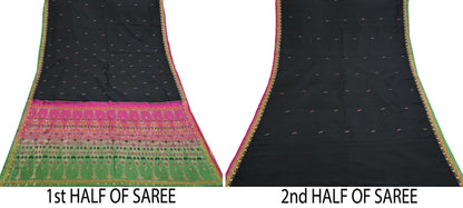Indian Vintage Sari Green & Pink Hand Woven Sarees 100% Pure Silk Zari 5Yd Craft Fabric Sewing Dress making Quilting Crafting