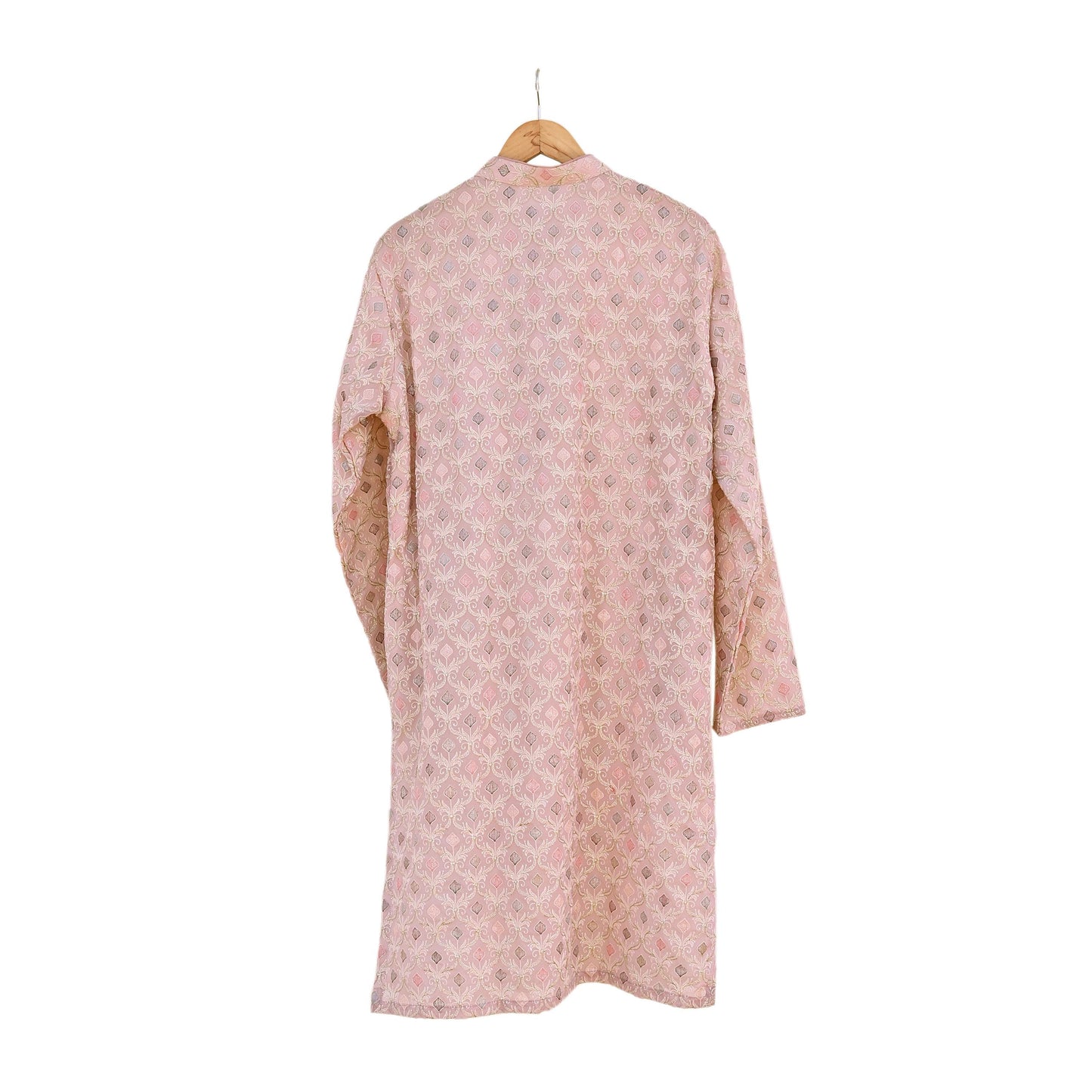 Vintage PInk & Georgette Sherwani Embroidered Mens Wedding Coat Indian Groom Outfit Bandhgala Royal Wear
