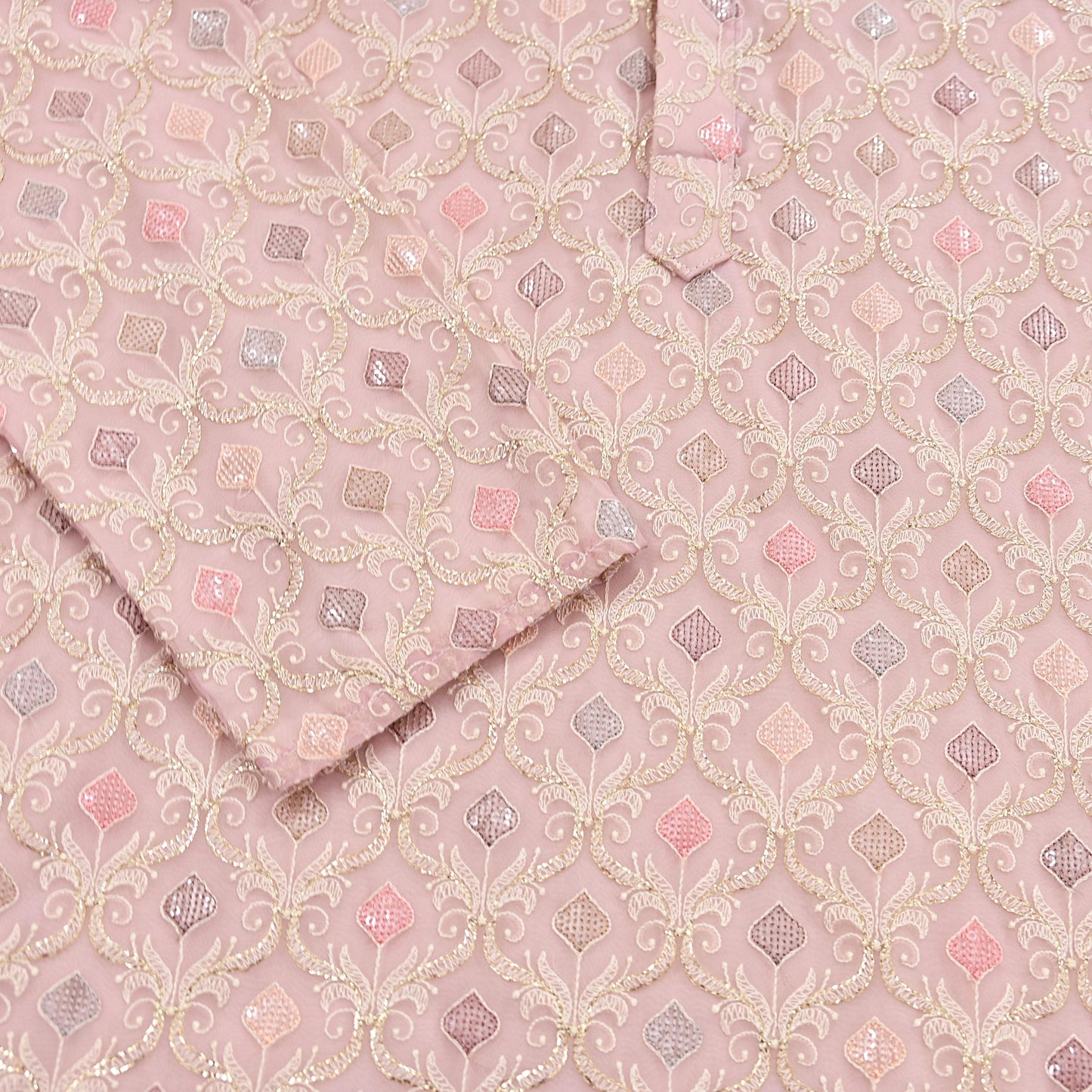 Vintage PInk & Georgette Sherwani Embroidered Mens Wedding Coat Indian Groom Outfit Bandhgala Royal Wear