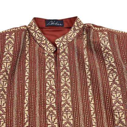 Vintage Kantha Silk Kurta Rusty Red Hand Embroidered Mens Indian Ethnic Kurta Boho Festival Long Kurta Dress