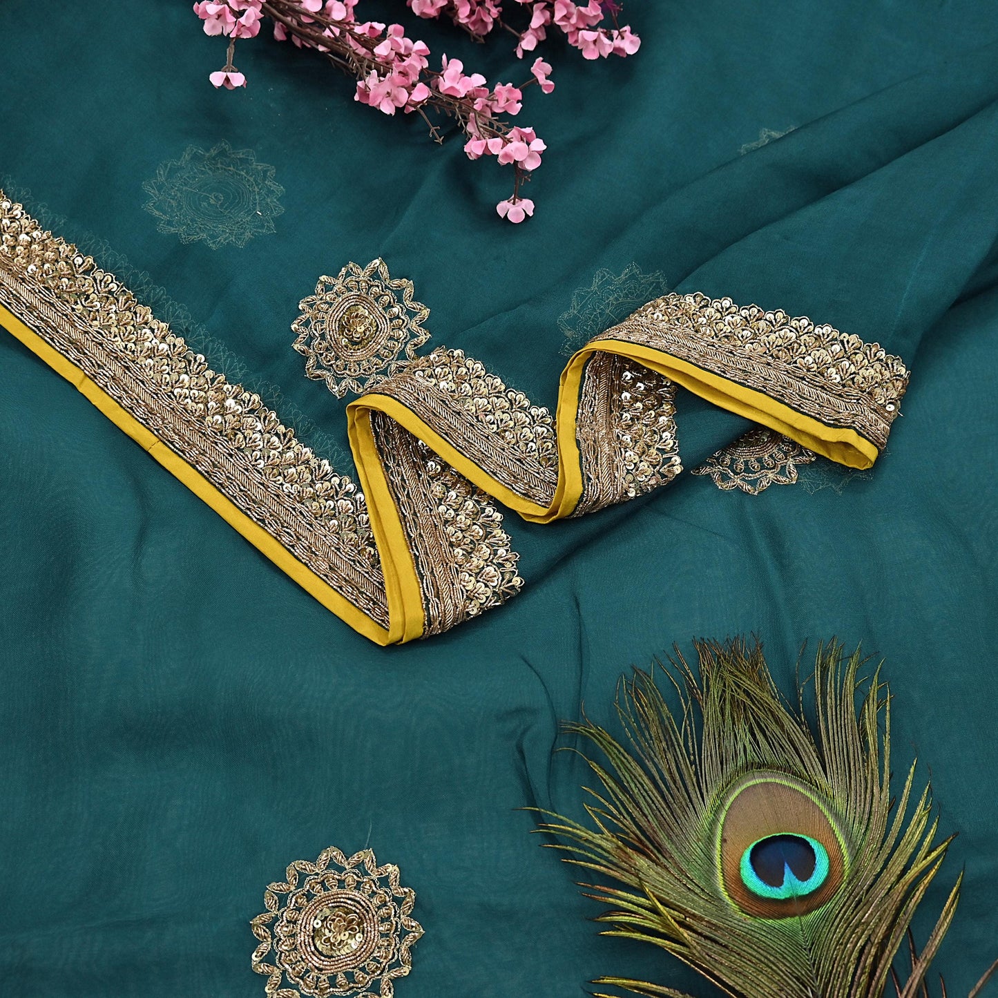 Rare Green Pure Organza Silk Saree Zardozi Hand Embroidered Designer Sabyasachi Sari 5.5 Yard Bollywood Party Wear
