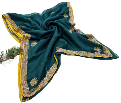 Rare Green Pure Organza Silk Saree Zardozi Hand Embroidered Designer Sabyasachi Sari 5.5 Yard Bollywood Party Wear