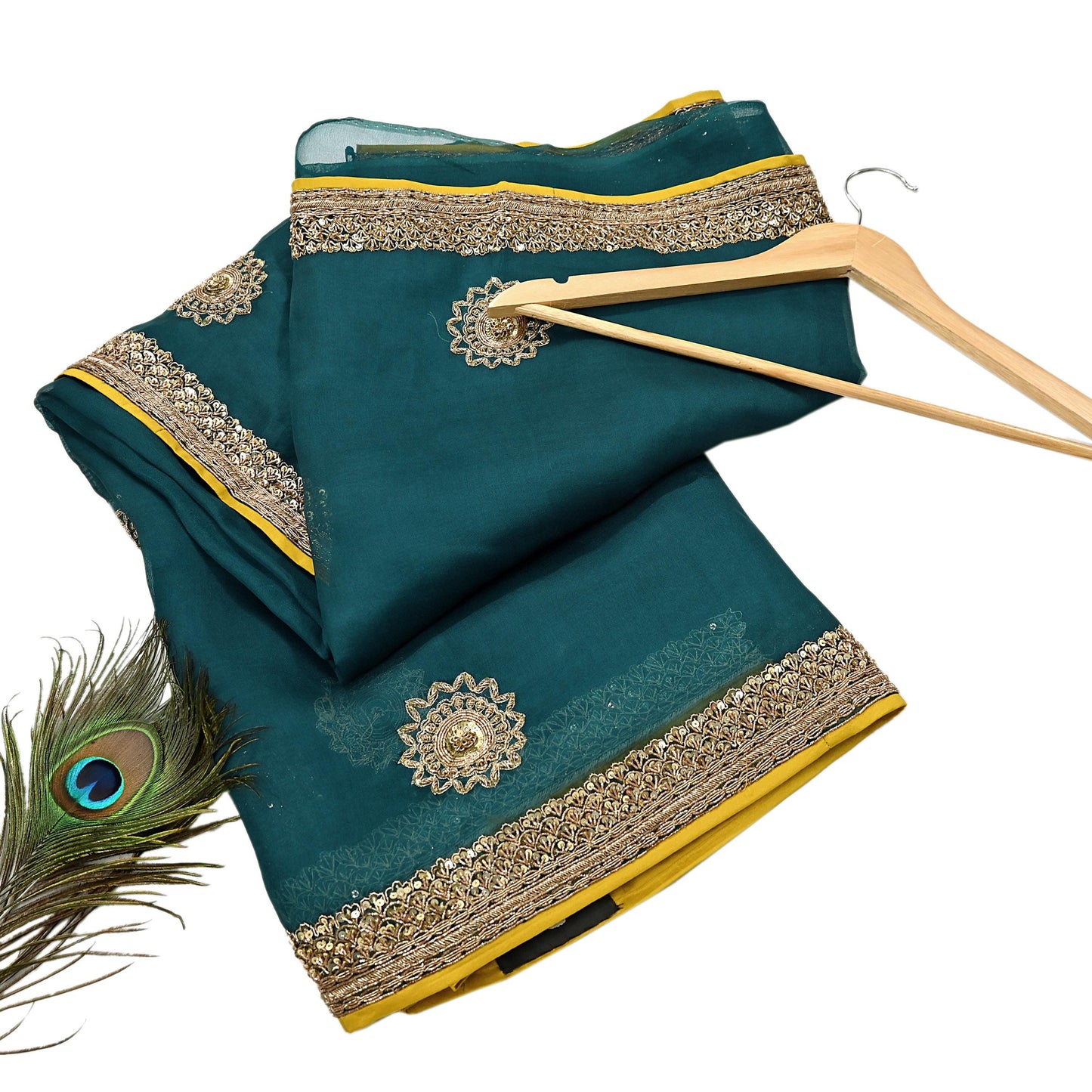 Rare Green Pure Organza Silk Saree Zardozi Hand Embroidered Designer Sabyasachi Sari 5.5 Yard Bollywood Party Wear