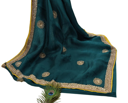 Rare Green Pure Organza Silk Saree Zardozi Hand Embroidered Designer Sabyasachi Sari 5.5 Yard Bollywood Party Wear
