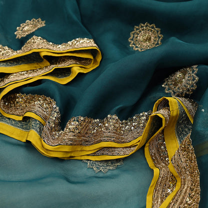 Rare Green Pure Organza Silk Saree Zardozi Hand Embroidered Designer Sabyasachi Sari 5.5 Yard Bollywood Party Wear
