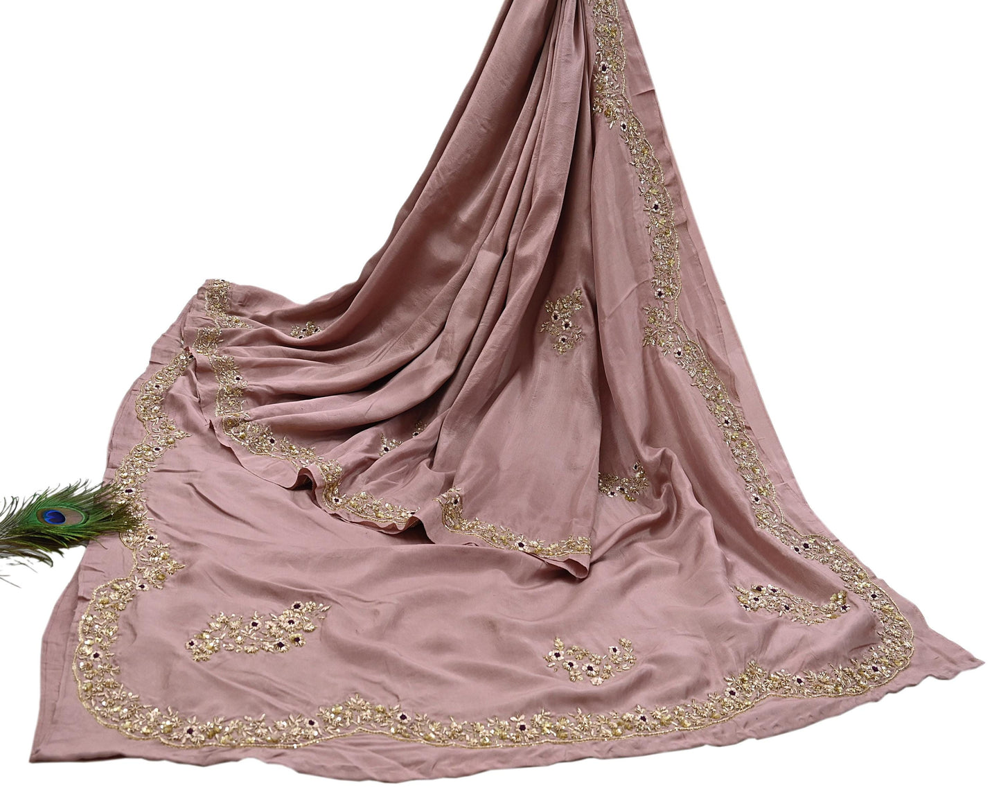 Rare Vintage Dusty Rose Pink Pure Silk Saree Zardozi Hand Embroidered Designer Sabyasachi Sari 5.5 Yard Bollywood Party Wear