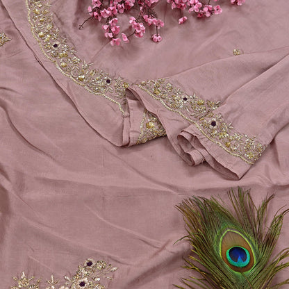 Rare Vintage Dusty Rose Pink Pure Silk Saree Zardozi Hand Embroidered Designer Sabyasachi Sari 5.5 Yard Bollywood Party Wear