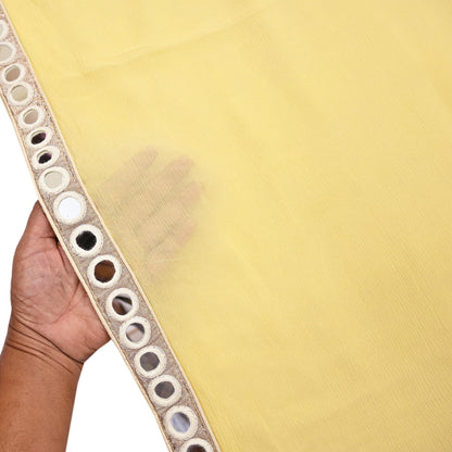 Rare Vintage Yellow Chiffon Silk Saree Hand Beaded Abu Jani Designer Sari 6 Yards Bollywood Party Wear Ethnic