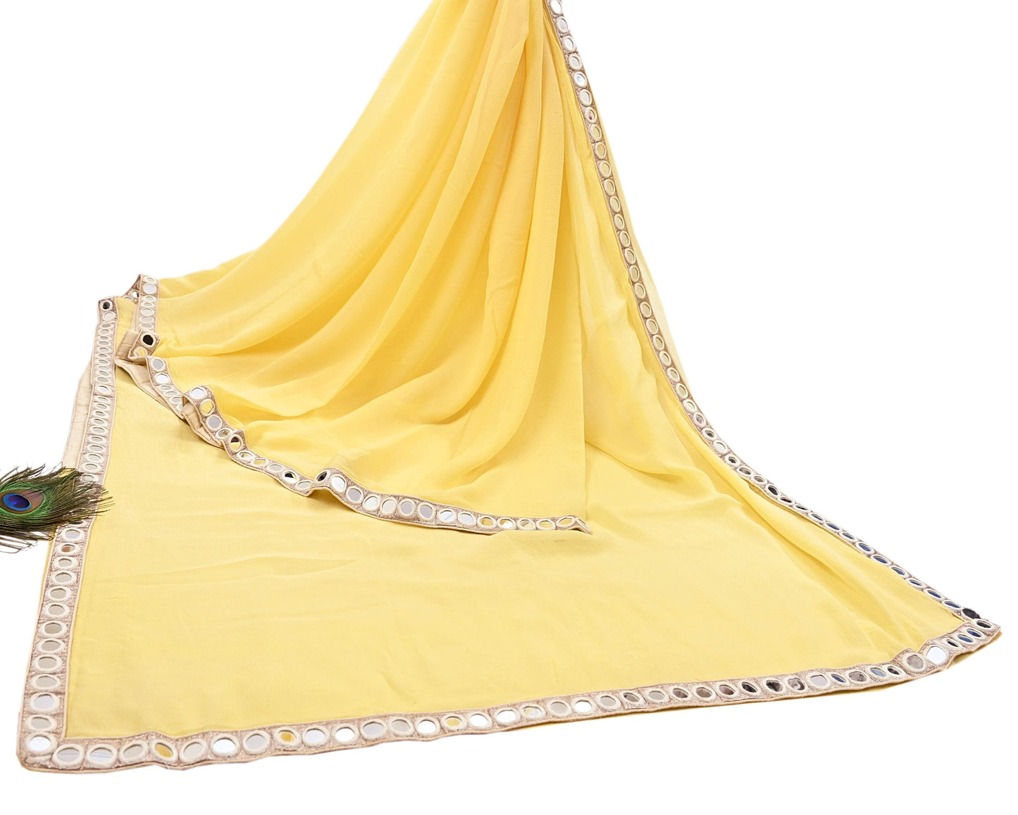 Rare Vintage Yellow Chiffon Silk Saree Hand Beaded Abu Jani Designer Sari 6 Yards Bollywood Party Wear Ethnic