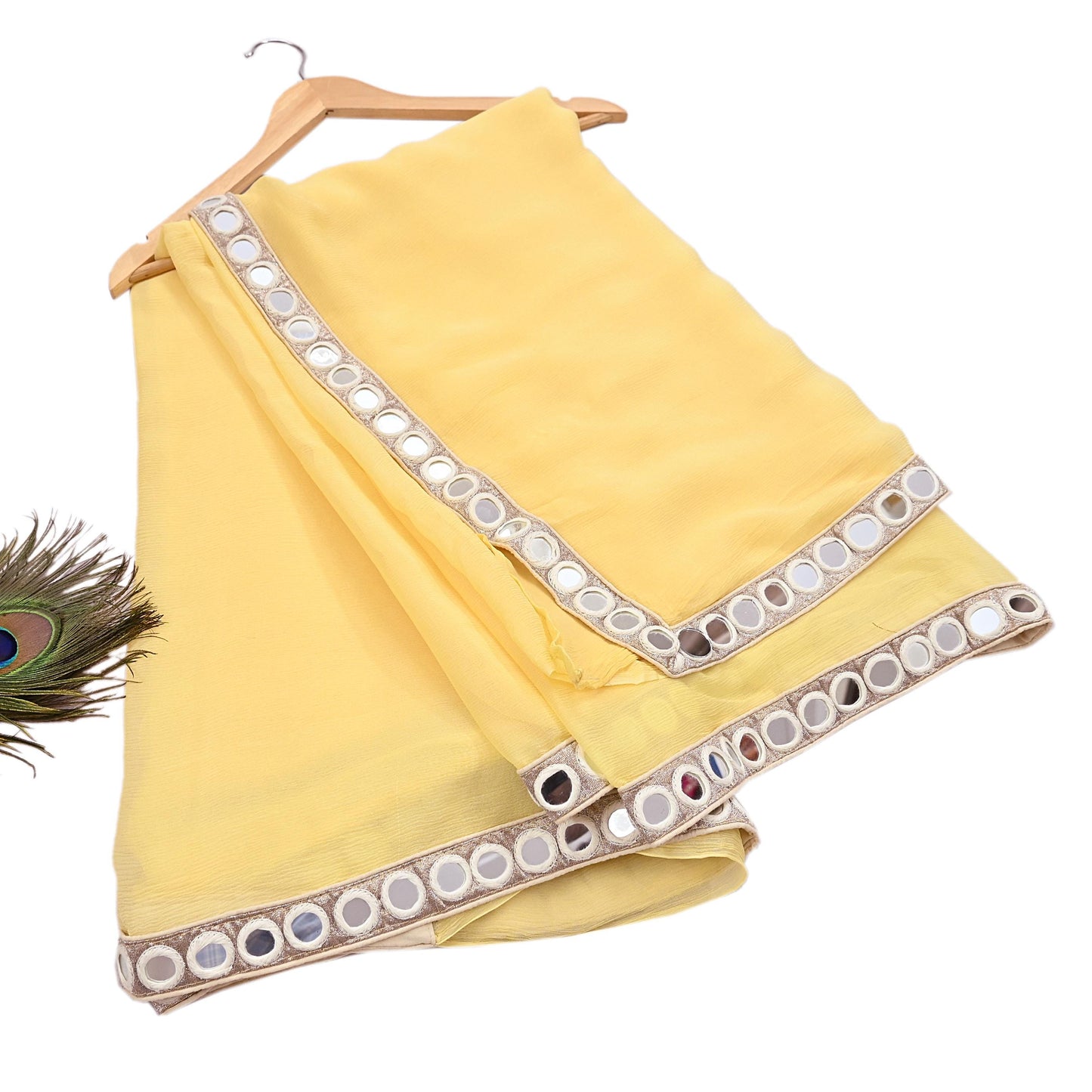 Rare Vintage Yellow Chiffon Silk Saree Hand Beaded Abu Jani Designer Sari 6 Yards Bollywood Party Wear Ethnic