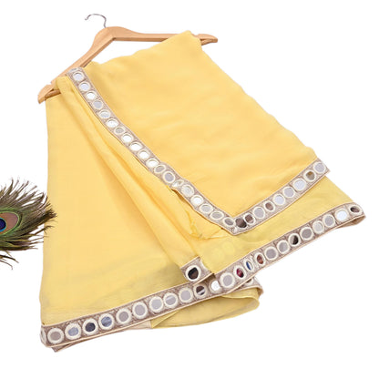 Rare Vintage Yellow Chiffon Silk Saree Hand Beaded Abu Jani Designer Sari 6 Yards Bollywood Party Wear Ethnic