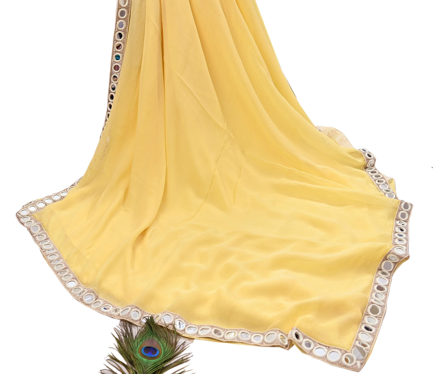 Rare Vintage Yellow Chiffon Silk Saree Hand Beaded Abu Jani Designer Sari 6 Yards Bollywood Party Wear Ethnic