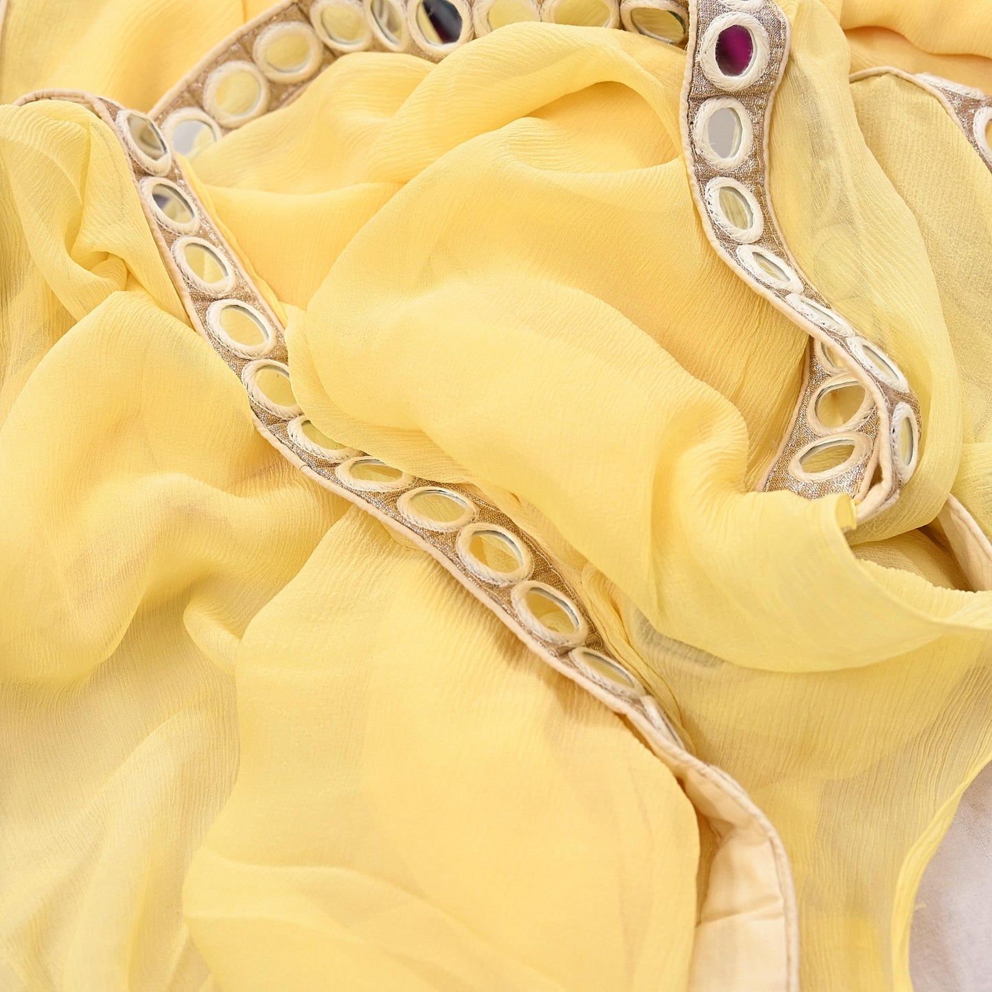 Rare Vintage Yellow Chiffon Silk Saree Hand Beaded Abu Jani Designer Sari 6 Yards Bollywood Party Wear Ethnic