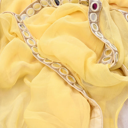 Rare Vintage Yellow Chiffon Silk Saree Hand Beaded Abu Jani Designer Sari 6 Yards Bollywood Party Wear Ethnic