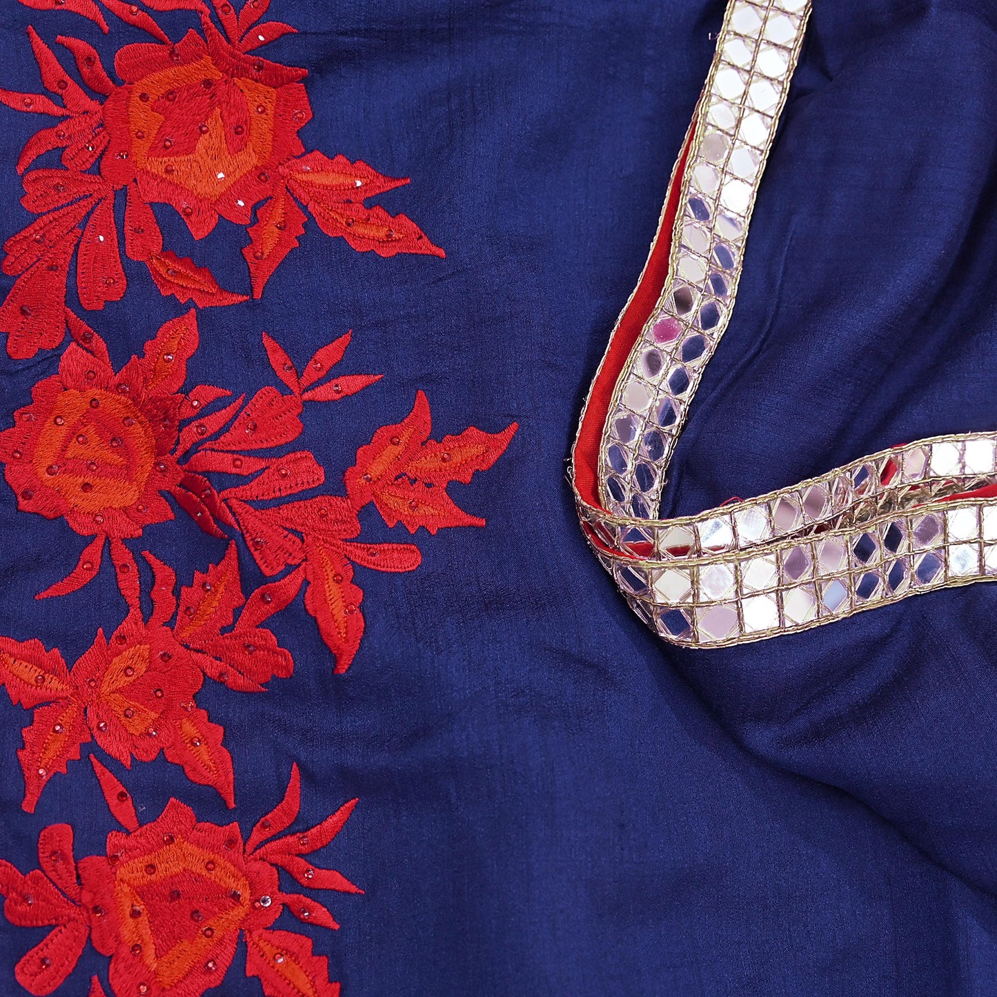 Indian Rare Vintage Zardozi Sarees Deep Blue Pure Silk Hand Embroidered Sari Fabric 5.5 Yards Sewing Ethnic Mirror