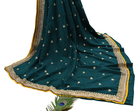 Rare Vintage Bottle Green Pure Silk Saree Zardozi Hand Embroidered Designer Sabyasachi Sari 5.5 Yard Bollywood Party Wear